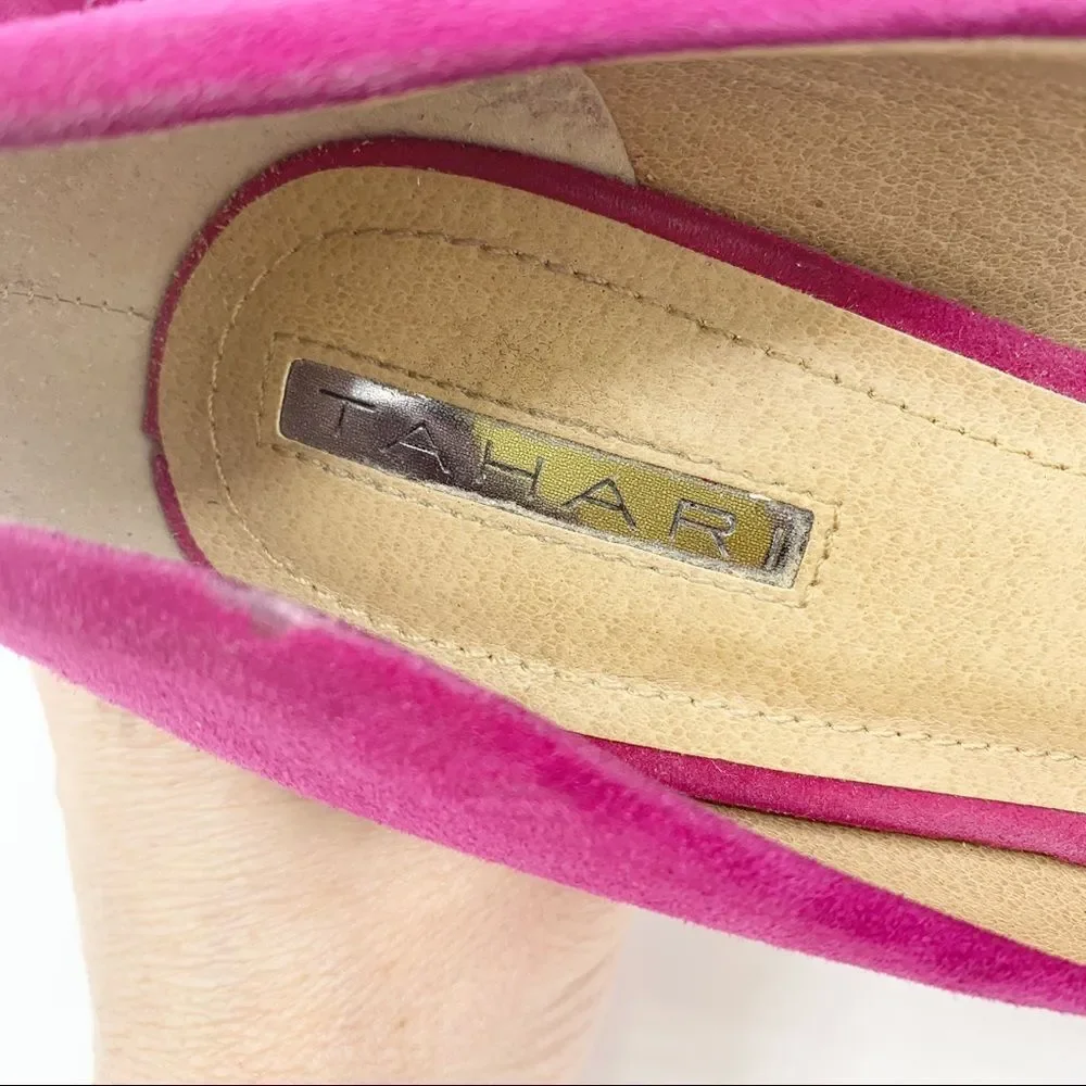 Tahari Brentwood Pink Bright Suede‎ Block Heels Size 8.5